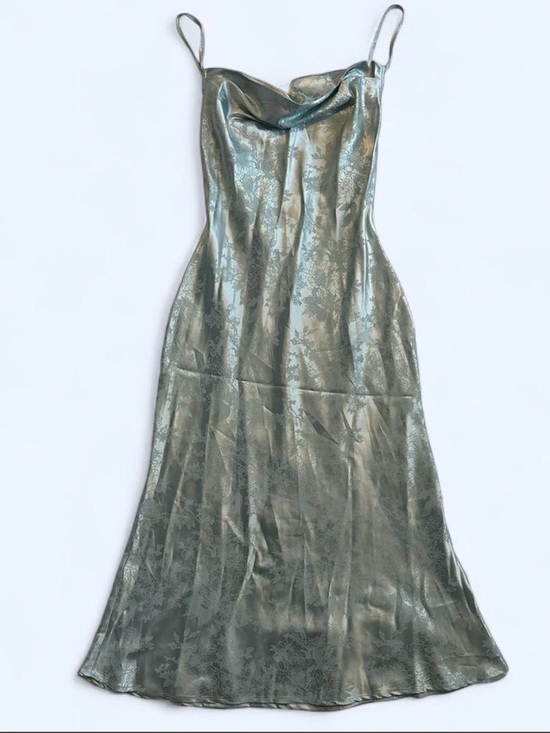 Cider Dresses & Skirts - Blue Satin Slip Dress with Cowl Neck